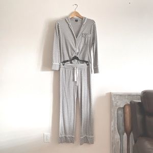 J. Crew Soft Cotton Grey Striped Pajama Set (S)